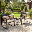 3-Piece Rocking Bistro Set with Cushions & Glass Table