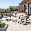3-Piece Rocking Bistro Set with Cushions & Glass Table