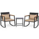 3-Piece Rocking Bistro Set with Cushions & Glass Table