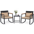 3-Piece Rocking Bistro Set with Cushions & Glass Table