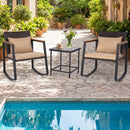3-Piece Rocking Bistro Set with Cushions & Glass Table
