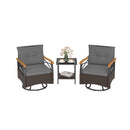 3 Piece Outdoor Swivel Chair Set with Tempered Glass Side Table
