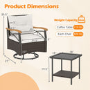 3 Piece Outdoor Swivel Chair Set with Tempered Glass Side Table