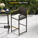 3 Piece Patio Bar Set Outdoor Wicker Bar Height Table and Armchairs-White