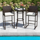 3 Piece Patio Bar Set Outdoor Wicker Bar Height Round Table and Armchairs-White
