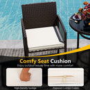 3 Piece Patio Bar Set Outdoor Wicker Bar Height Round Table and Armchairs-White