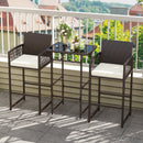 3 Piece Patio Bar Set Outdoor Wicker Bar Height Table and Armchairs with 2 Seat Cushions-White