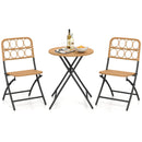 3 Piece Patio Bistro Set Folding Round Table and Chairs with Wicker Seat