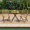 3 Piece Patio Bistro Set Folding Round Table and Chairs with Wicker Seat