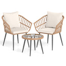 3 Piece Patio Bistro Set with PE Rattan Wicker Chairs and Tempered Glass Coffee Table