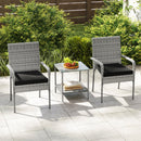3 Piece Patio Furniture Set with Seat Cushions and Tempered Glass Tabletop for Balcony