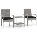3 Piece Patio Furniture Set with Seat Cushions and Tempered Glass Tabletop for Balcony