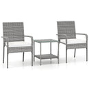 3 Piece Patio Furniture Set with Seat Cushions and Tempered Glass Tabletop for Balcony