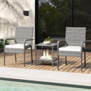 3 Piece Patio Furniture Set with Seat Cushions and Tempered Glass Tabletop for Balcony