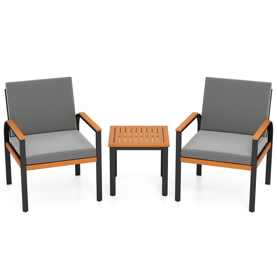 3 Piece Patio Furniture Set Outdoor Conversation Set with Coffee Table-Grey