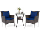 3 Pieces Patio Furniture Set with Cushioned Patio Chairs and Tempered Glass Coffee Table-Brown