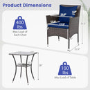 3 Pieces Patio Furniture Set with Cushioned Patio Chairs and Tempered Glass Coffee Table-Brown