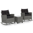 3-Piece Patio Rocking Chair Set with Glass Table & Cushions