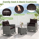 3-Piece Patio Rocking Chair Set with Glass Table & Cushions