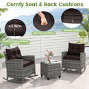 3-Piece Patio Rocking Chair Set with Glass Table & Cushions