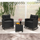 3-Piece Patio Rocking Chair Set with Glass Table & Cushions