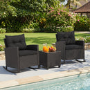 3-Piece Patio Rocking Chair Set with Glass Table & Cushions