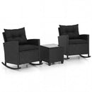 3-Piece Patio Rocking Chair Set with Glass Table & Cushions