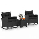 3-Piece Patio Rocking Chair Set with Glass Table & Cushions