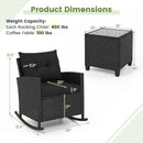 3-Piece Patio Rocking Chair Set with Glass Table & Cushions