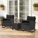 3-Piece Patio Rocking Chair Set with Glass Table & Cushions