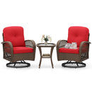 3 Piece Patio Swivel Rocker Set with Tempered Glass Side Table and Thick Cushions