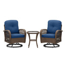 3 Piece Patio Swivel Rocker Set with Tempered Glass Side Table and Thick Cushions