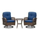 3 Piece Patio Swivel Rocker Set with Tempered Glass Side Table and Thick Cushions