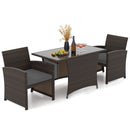 3-Piece Wicker Patio Dining Set with Tempered Glass Table