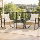 3-Piece Rattan Patio Conversation Set with Rocking Chairs