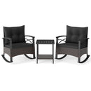 3 Piece Rocking Bistro Set PE Rattan Rocker Chairs with Acacia Wood Top Table