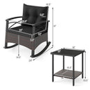 3 Piece Rocking Bistro Set PE Rattan Rocker Chairs with Acacia Wood Top Table
