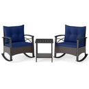 3 Piece Rocking Bistro Set PE Rattan Rocker Chairs with Acacia Wood Top Table
