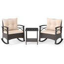 3 Piece Rocking Bistro Set PE Rattan Rocker Chairs with Acacia Wood Top Table