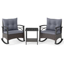 3 Piece Rocking Bistro Set PE Rattan Rocker Chairs with Acacia Wood Top Table