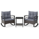 3 Piece Rocking Bistro Set PE Rattan Rocker Chairs with Acacia Wood Top Table