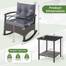 3 Piece Rocking Bistro Set PE Rattan Rocker Chairs with Acacia Wood Top Table