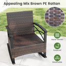 3 Piece Rocking Bistro Set PE Rattan Rocker Chairs with Acacia Wood Top Table