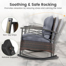 3 Piece Rocking Bistro Set PE Rattan Rocker Chairs with Acacia Wood Top Table