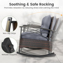 3 Piece Rocking Bistro Set PE Rattan Rocker Chairs with Acacia Wood Top Table