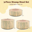 3-Piece Tree Stump Stool Set with Wood Printing Nature Decoration