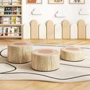 3-Piece Tree Stump Stool Set with Wood Printing Nature Decoration