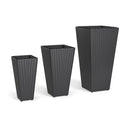 3-Piece Wicker Planters Tapered PP Rattan Plant Boxes with Plastic Flower Pots-Black