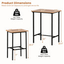 3 Pieces Acacia Wood Patio Bar Set Rectangular Table with Metal Frame