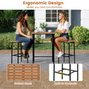 3 Pieces Acacia Wood Patio Bar Set Rectangular Table with Metal Frame